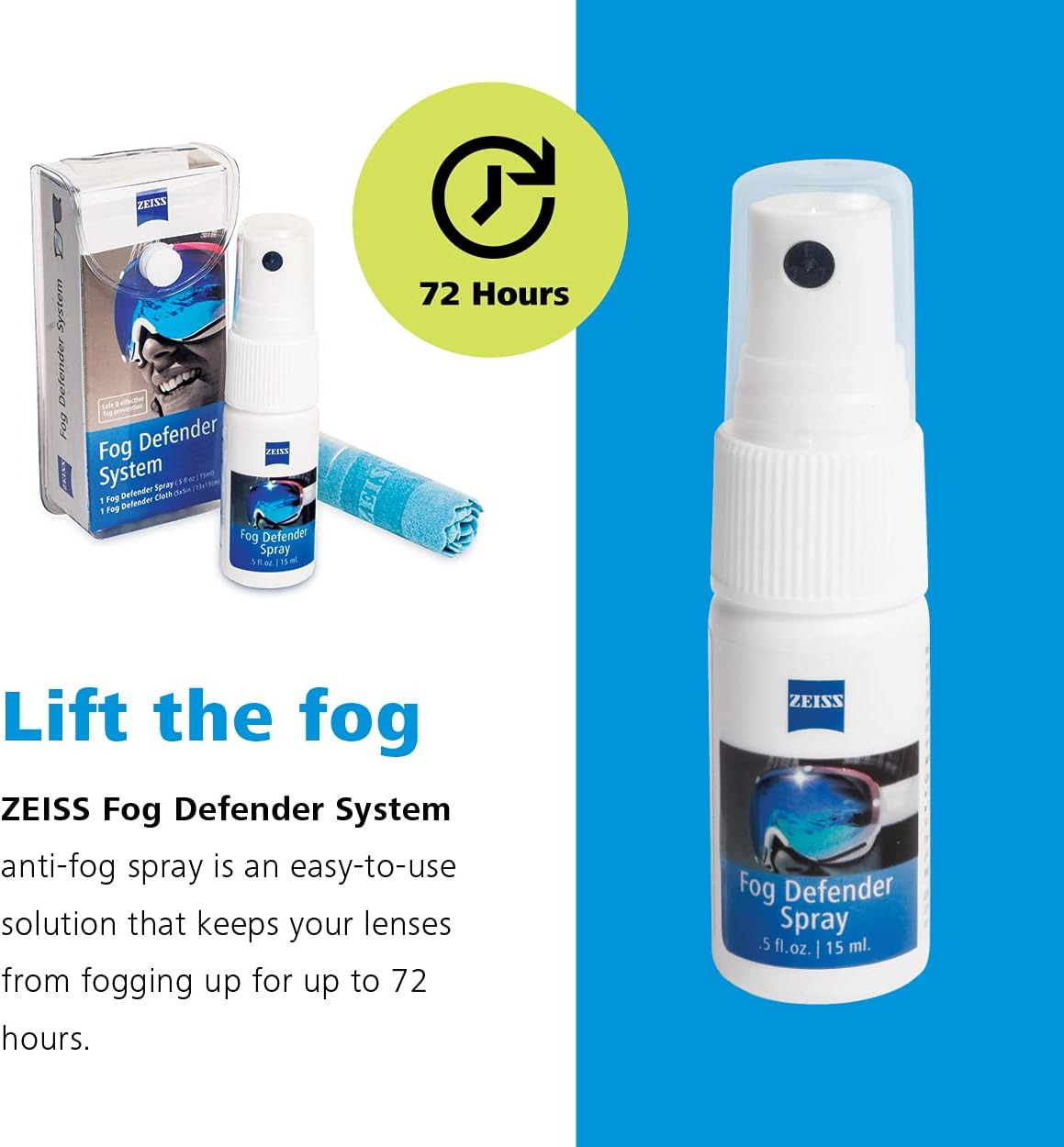 ZEISS Fog Defender System Anti-Fog Spray For Glasses - 1 Spray Bottle And 1 Microfiber Cloth